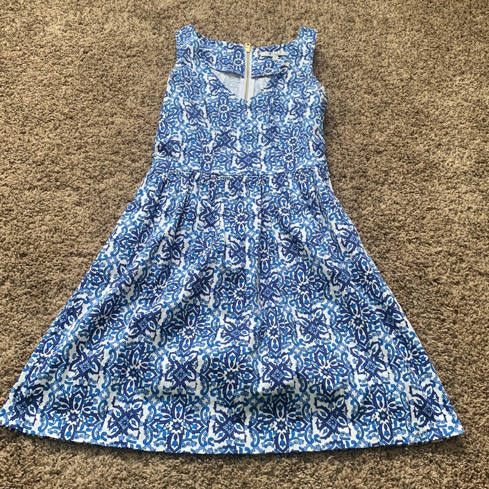 Blue patterned fit and flare dress